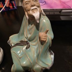 Vintage Handmade Shiwan Mudman Elder Sage Sitting Pointing