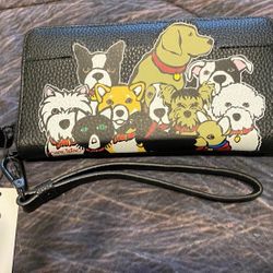 Marc Tetro Large Black Zip Around Group Of Dogs Wallet NWT!
