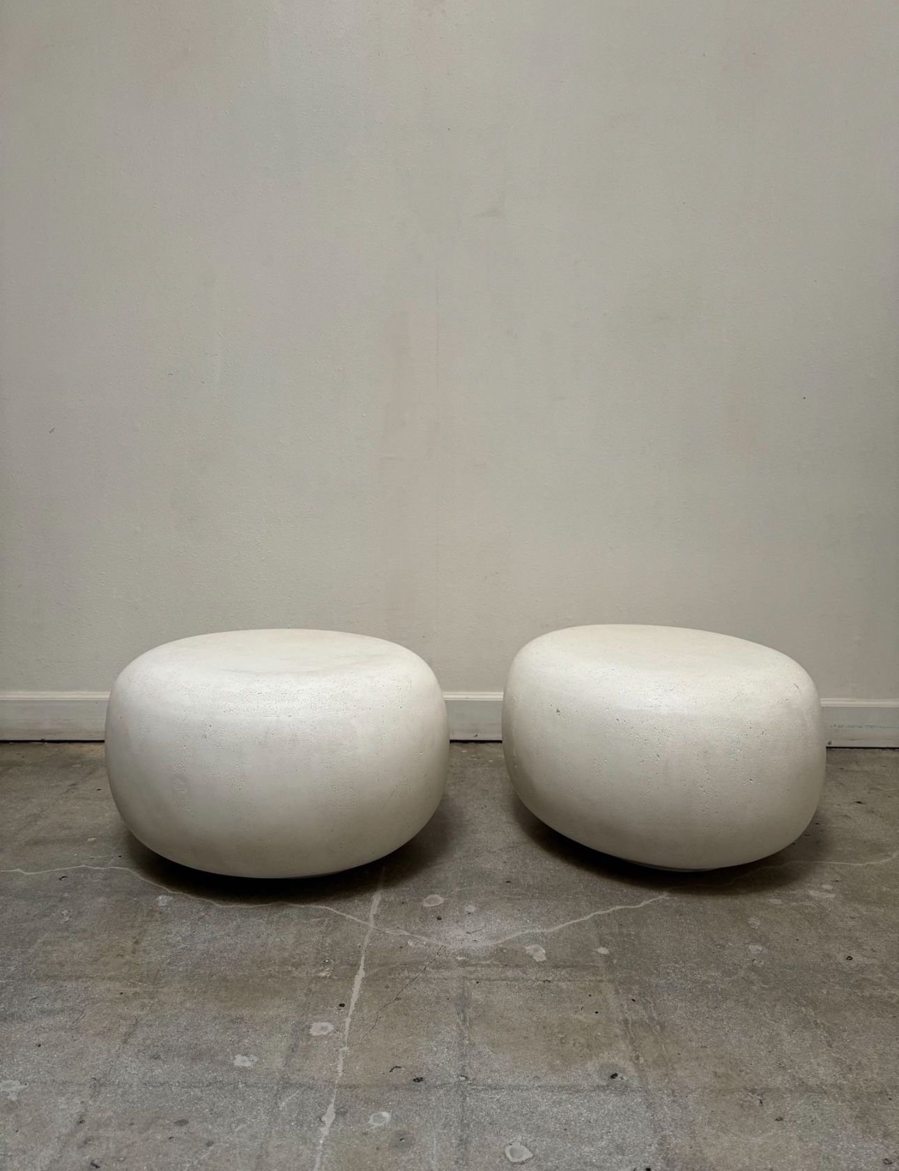 Crate & Barrel Pebble White Indoor/Outdoor Concrete Side Tables by Leanne Ford