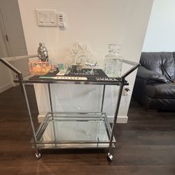 Stainless Steel Bar Cart Glass Mirror