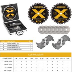 ANGELSWORD 8" Stacking Dado Blade Set for Fine Finished Dados, Grooves, and Rabbets, 5/8" Arbor, 15 Pieces