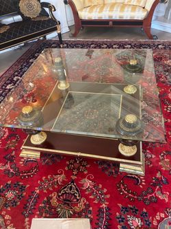 Ornate Glass Top Coffee Table with Gold Detail
