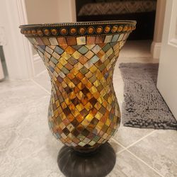 PARTYLITE Hurricane Mosaic Stained Glass Candle Holder GLOBAL FUSION 12”