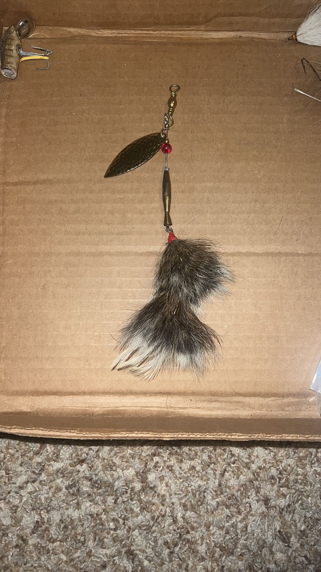 Vintage Fishing Lure / Large Fishing Lure with Animal Hair Fur