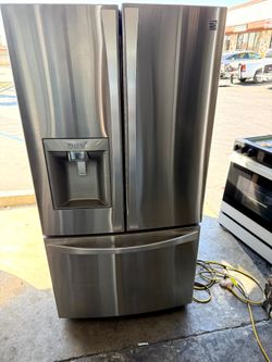 Counter depth Kenmore elite French door refrigerator and bottom freezer