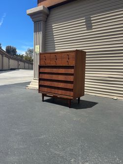 Mid Century Modern Refinished Highboy Dresser.
