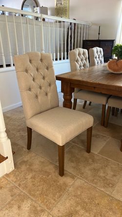 six new tufted linen chairs