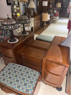Beautiful Art Deco Vanity, Mirror and Original Bench