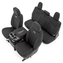 Rough Country Neoprene Seat Covers for Chevy Silverado & GMC Sierra 1500 (2019-2026) w/No Rear Seat Storage or Cup Holder - Waterproof & UV Resistant,