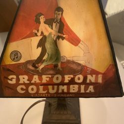 Vintage Rare Grafofoni Columbia Painted Table Lamp