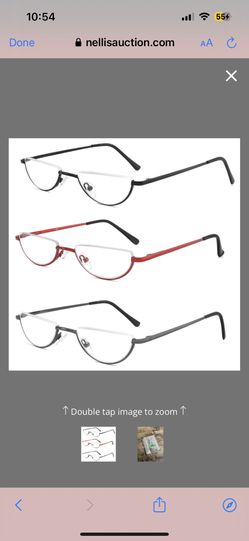 Yiwaeye 3 Pack Half Moon Reading Glasses Anti Blue Light UV, Half Frame Semi Lens Slim Spring Hinge Readers With Case For Men Women Black/Gunmetal/Red