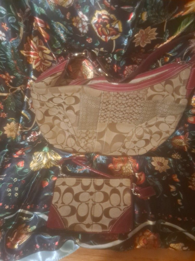 Coach Soho Signature Patchwork Small Hobo with Snake Khaki/Crimson