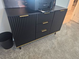Modern Black Fluted Sideboard / Buffet Cabinet