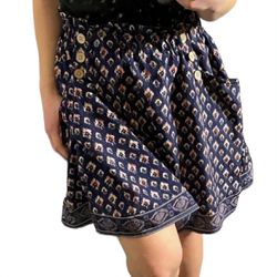 Maurices Navy Blue Abstract Floral Pattern Skirt With Ruffled Waist  Size XL 