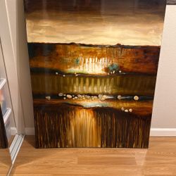 Large Painting With Real Rocks 30 3/4” X  49 3/4”