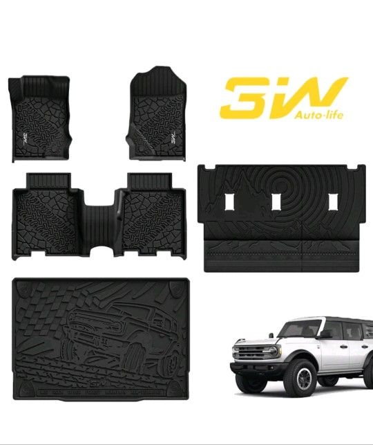 3W Ford Bronco 4 Door Floor Mats & Cargo Liner & Back Seat Cover for 2021-2025