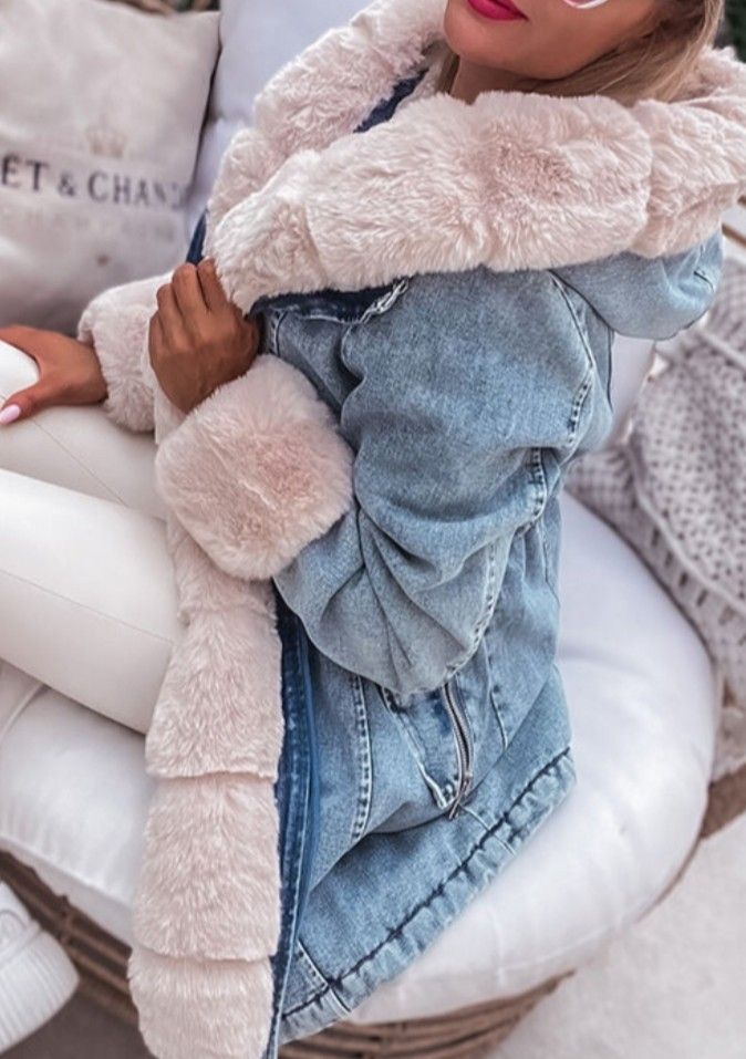 Women's Denim Fur Jacket