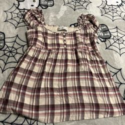 Hollister plaid babydoll top size large