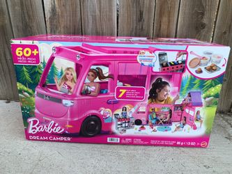 Brand New Mattel Christmas Gift Toy Barbie Dream Camper New for 2025 Playset with Roof Tent, Swing Chair, Fishing Pond, BBQ Grill with Color-Change 