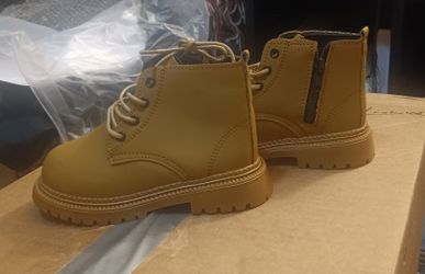 Kids Tan Lace-Up Combat Boots w/ Side Zipper | Unisex | New