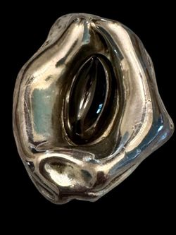 Vtg. Orig. Israel Sterling Silver & Obsidian Stone Pin Brooch Pendant Signed E Mod