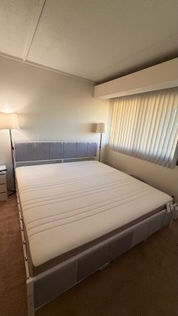 IKEA HAUGESUND King firm Mattress like new+ king bed frame -Like New