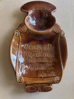 vintage California Pottery "Onion Soup Dip" chip and dip platter