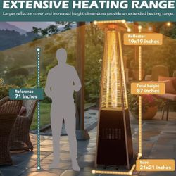 ✌️ 48,000 BTU Flame Pyramid Pool Heater, Triple Safety Protection Portable Patio Heater with Patio Cover, Warm Glass Tube with Durable Wheels-Brown