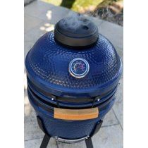 Brand New Lifesmart Deen Brothers Series 15" Blue Kamado Ceramic Grill Value Bundle Includes Electric Starter Cooking Stone and Cover