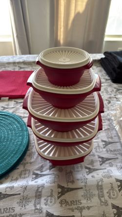 Tupperware Servalier Red and White Containers Set of 5