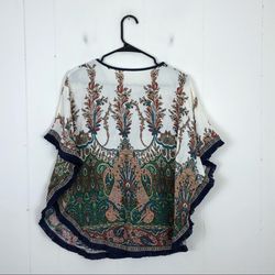 Bohemian Embroidered Paisley Shawl Top 