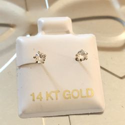 14kt Aretes De Oro Piedra CZ 3mm