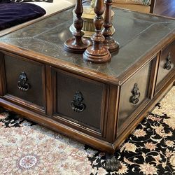 Certified Theodore Alexander Coffee Table With Claw Feet And Brass Inlays