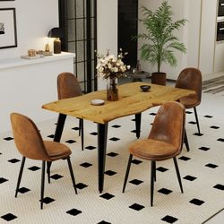 Homy Casa Lancelot 5 Piece Dining Table Set with 4 Sunf Upholstered Chairs,Brown