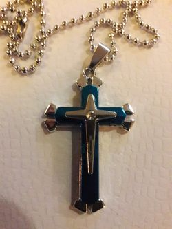 SILVER & ROYAL BLUE CROSS CHAIN NECKLACE