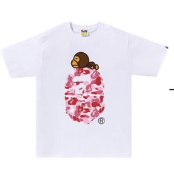 BAPE ABC camp Milo on big ape tee white/pink