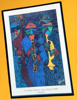 The Black History Jazz Series 1993 Atlanta Art Print By Michele Wood 36" X 25" Framed Music Decor