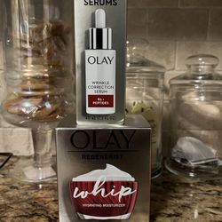 set of 2 olay- wrinkle correcting serum B3+peptides•regenerist whip moisturizer•1.7oz•all for $30