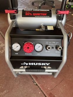 Husky 4.5 Gal. 175 PSI Portable Electric Oil-Free Quiet Twin Stack Jobsite Air Compressor w/Rubber Wheels and 2-Quick Couplers