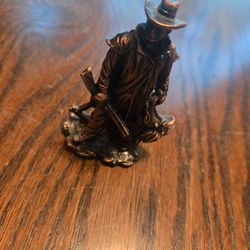 Vintage Solid Brass Miniature Cowboy w/His Rifle &  Saddle