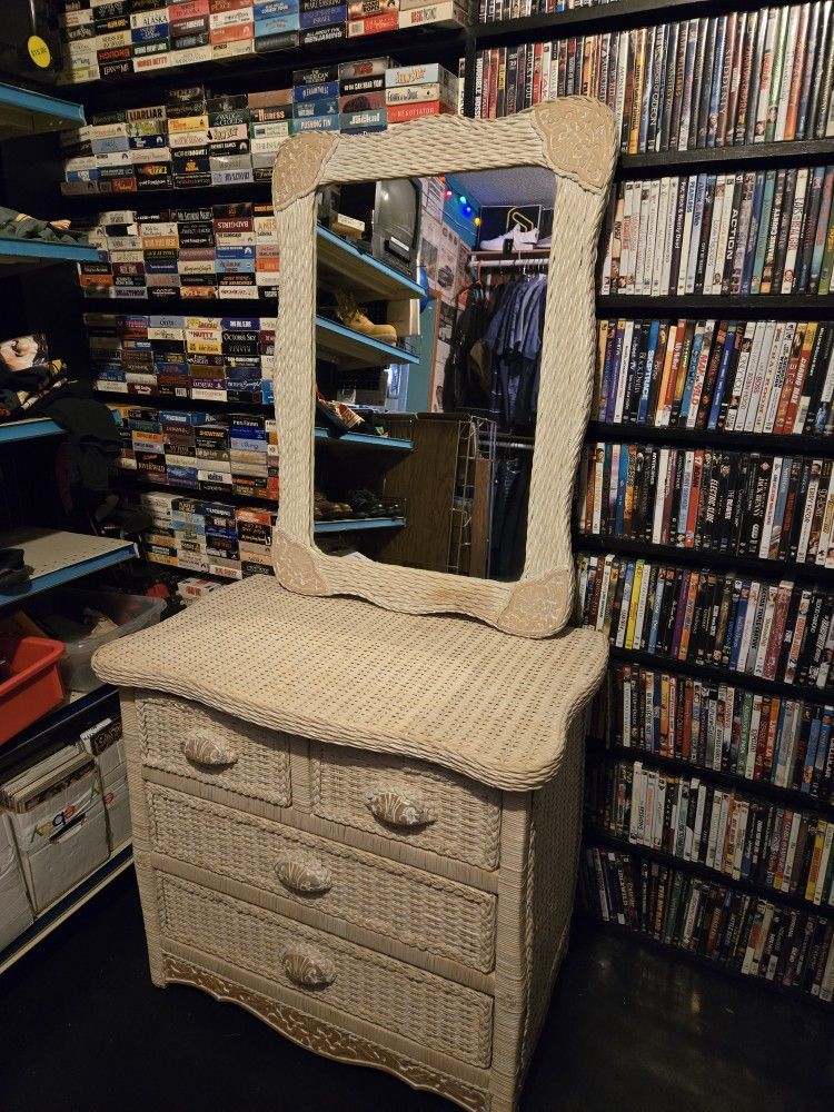 Wicker Dresser and Mirror