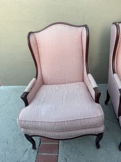 Set of French Provincial Wingback Armchair Pink Moire