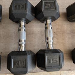 Pair 15# Rubber Hex Dumbbells 
