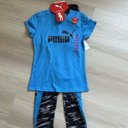 Puma Girls' 3 Piece Active Matching Capri with Shirt and Headband - Size Medium (8-10) - NEW!