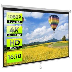 New Projector Screen 100 inch 16:10 HD 4K Projections Home Theater Presentation Education Outdoor Indoor Public Display, White