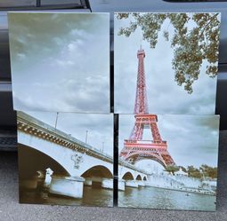 Wall Art 4 piece frame set Paris Eifel Tower 24x24 each piece