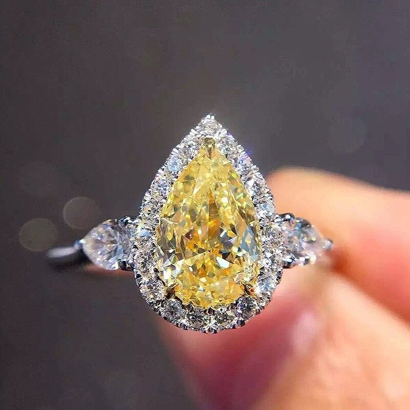 "Royal Yellow Water Drop Romantic Crystal Pure Zircon Rings for Women, K778
 