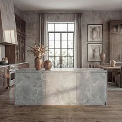 94.5” Extra Large Kitchen Island with Storage, Stone-Look Counter Height Island