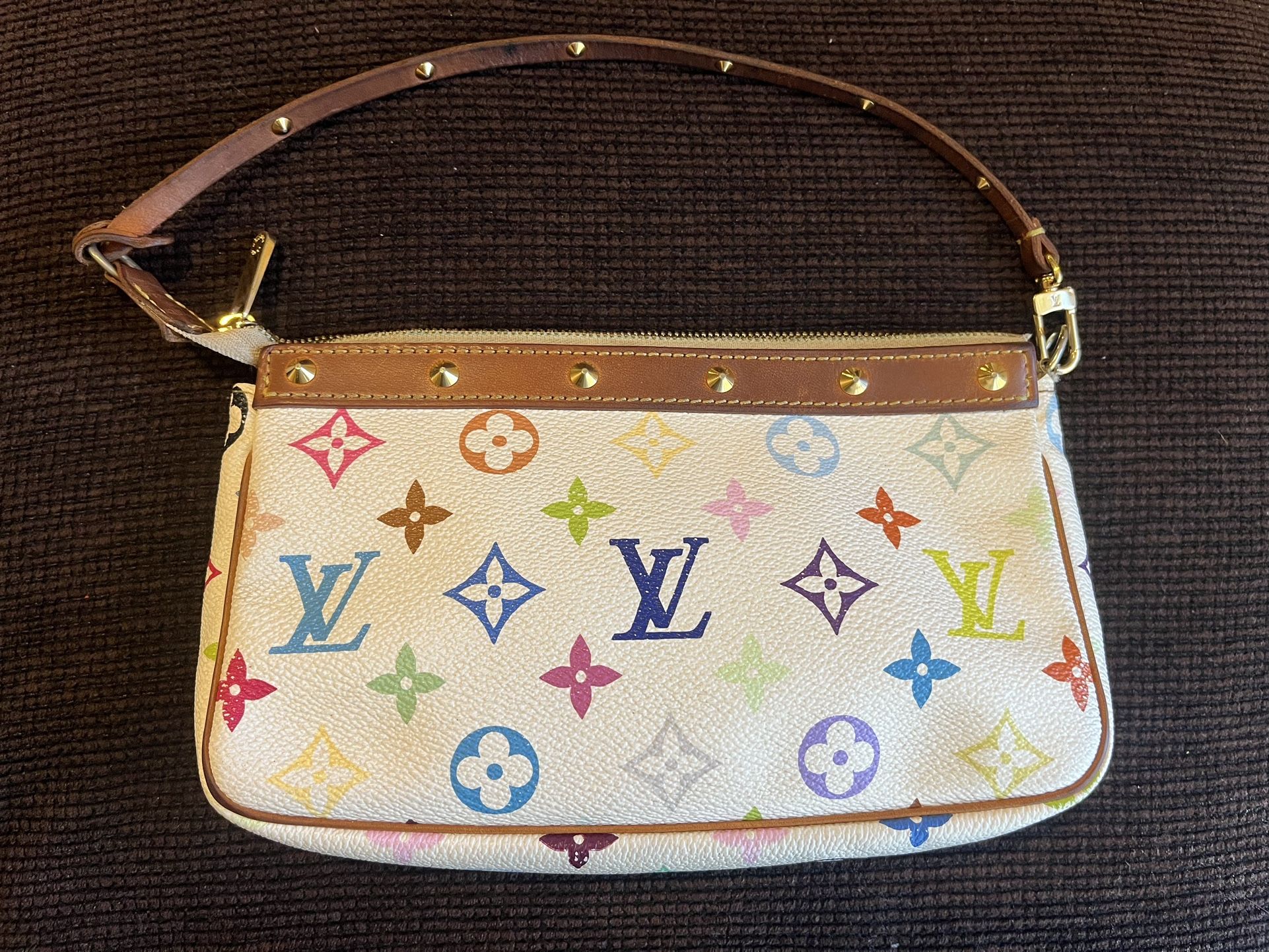 Takashi Murakami Louis Vuitton White Monogram Pochette Vintage Bag Purse
