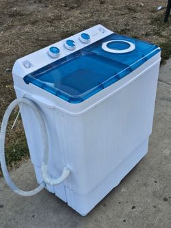 Costway 26 lbs Portable Semi-automatic Twin Tub Washing Machine with Drain Pump blue